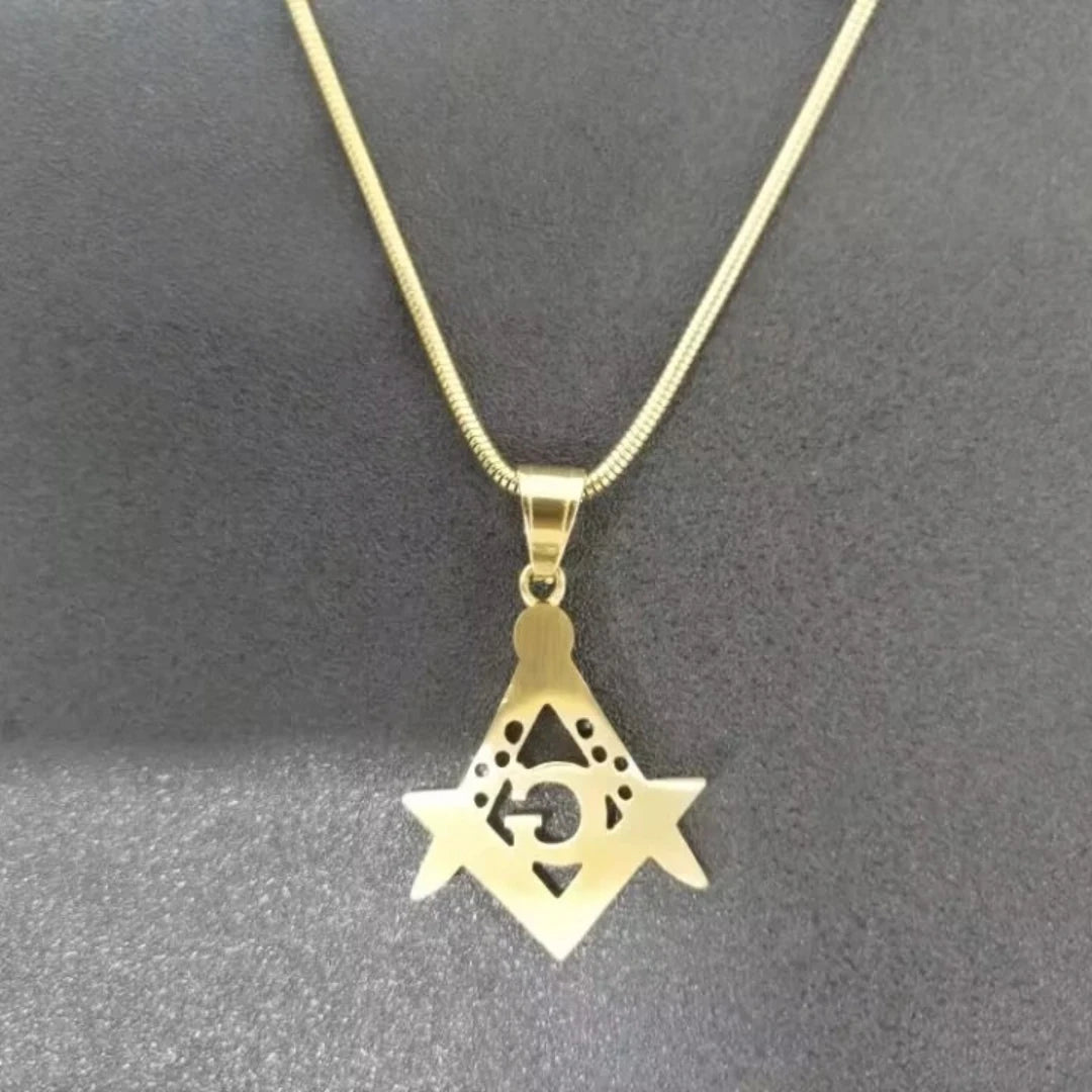 Masonic Necklace for Men Gold Silver Plated Mason Energy Freemason Pendant Stainless Steel Amulet Religious Gothic Punk