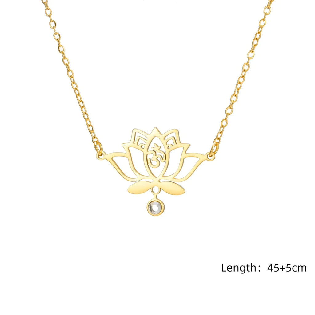 Unalome Lotus Flower Pendant Necklace — Stainless Steel Chain
