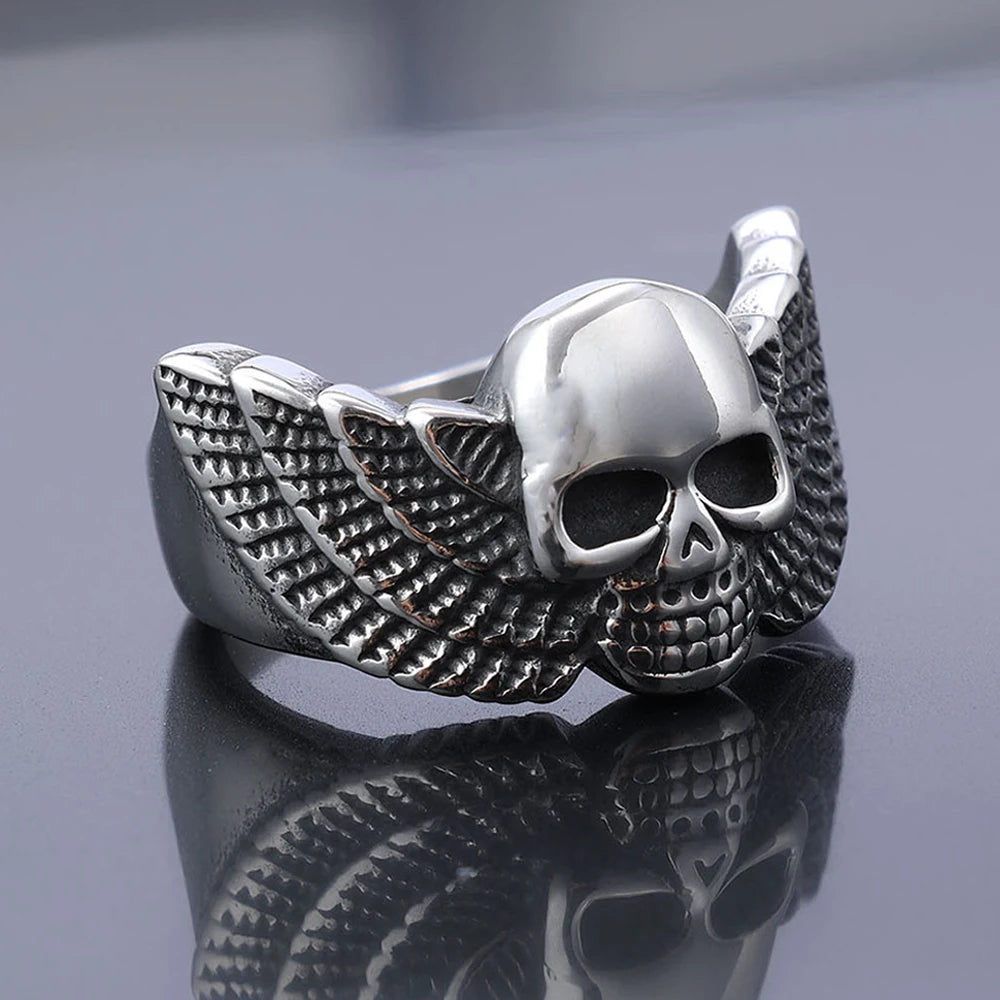 Angel Wings Skull Ring — Stainless Steel