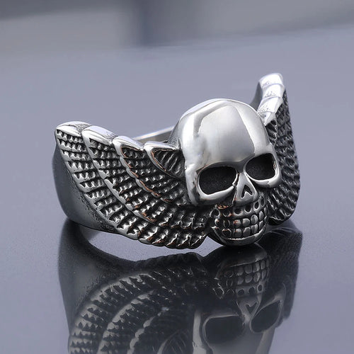Angel Wings Skull Ring — Stainless Steel