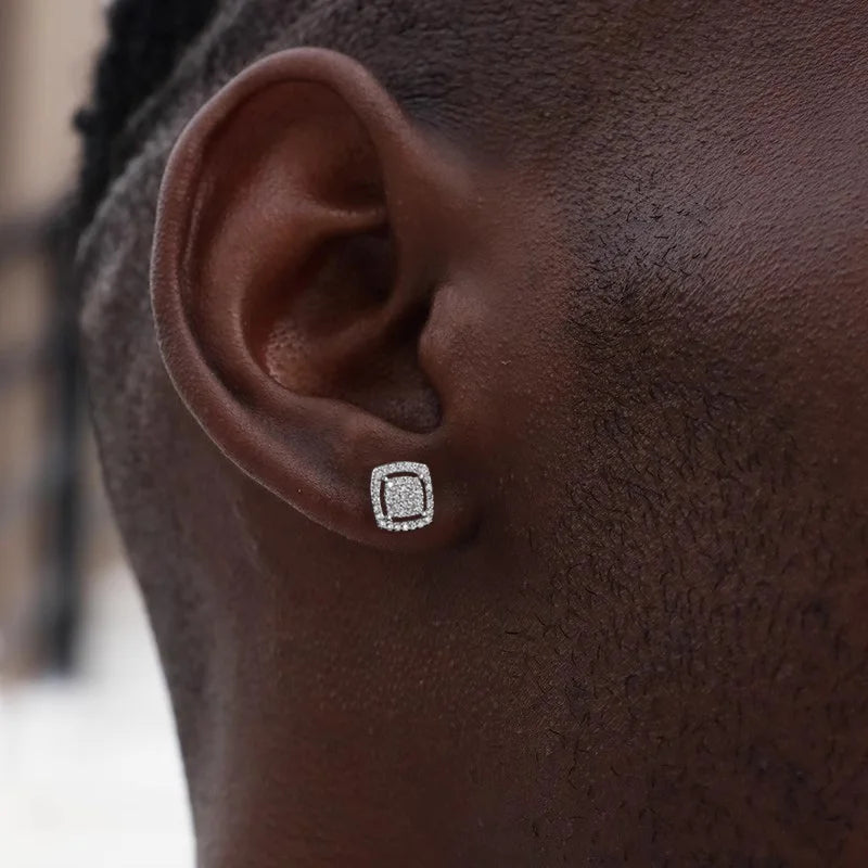 Iced Out Square Zirconia Stud Earrings CZ