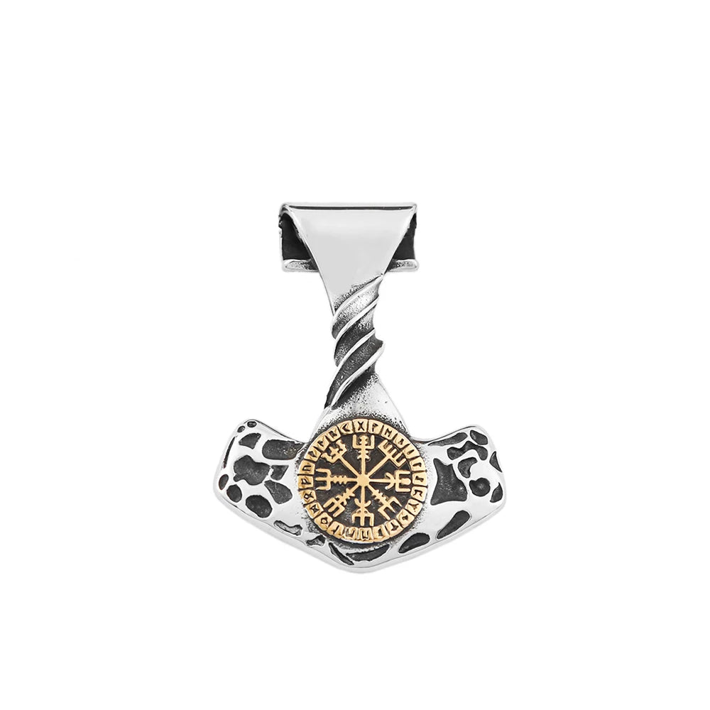 Compass Thor Hammer Steel Pendant Vintage Nordic