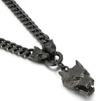 Curb Link Chain Men's Neck Necklaces for Man Gold Color Stainless Steel Wolf Head Man Pendant Necklace 65CM Long Viking