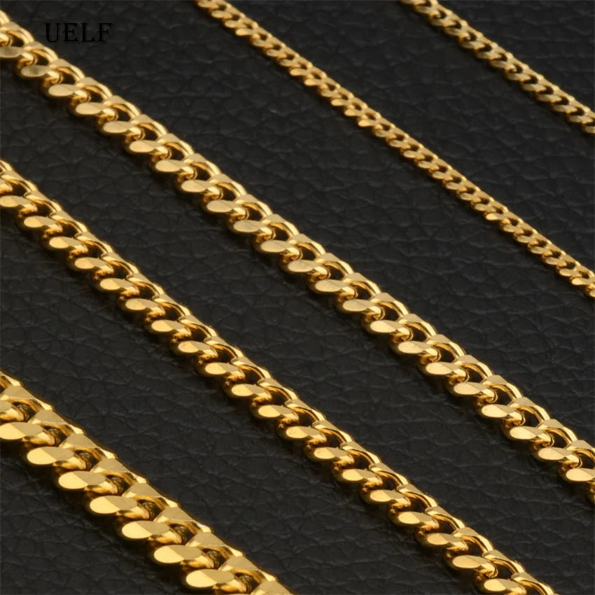 Stainless Steel Chain Necklace for Men Women Curb Cuban Link Chain Gold Color Silver Color Punk Choker Fashion Male Jewelry Gift
