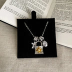 Lace Craft Running Ring Cross Pendant Lock Bag Necklace Luxury Premium Feel Collarbone Chain Niche New Sweater Chain