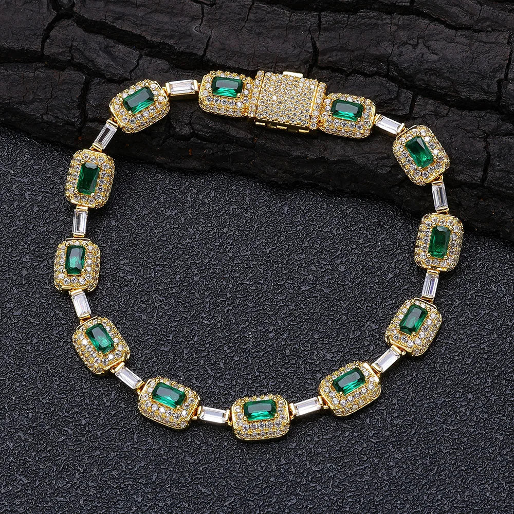 Tennis Chain Necklace Stainless Steel Green CZ
