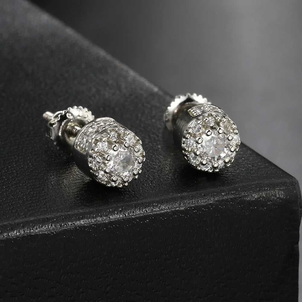 Two-Tone Iced Out Stud Earrings CZ