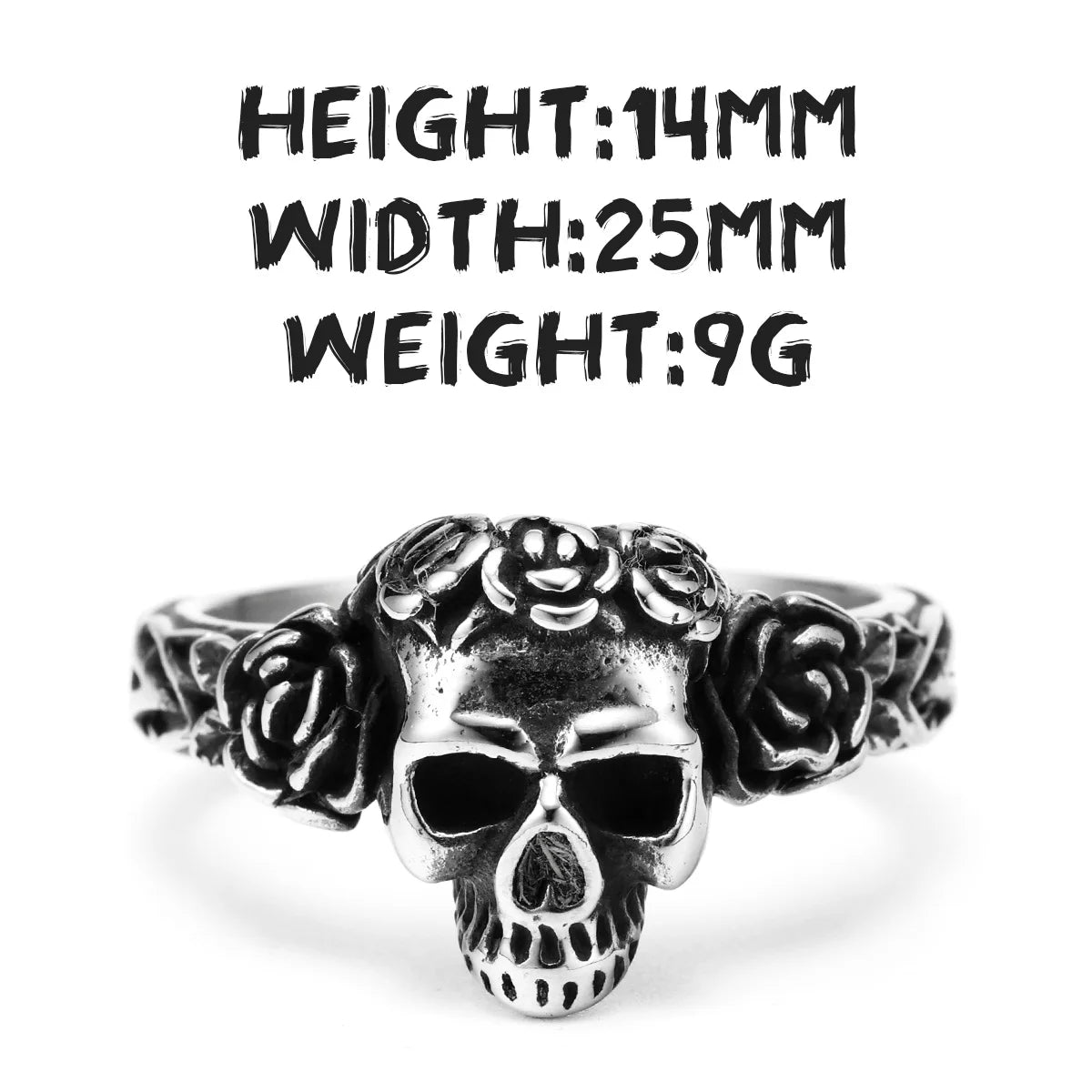 Rose Skull Ring Black — Stainless Steel