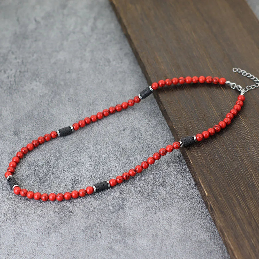 Classic 6mm Natural Stone Beaded Necklace Men 20 Inches Howlite Tiger Eyes Beads Short Collar Jewelry Office Leisure Joias Gift