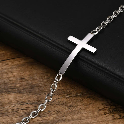 Christ Cross Rolo Link Chain Wristband — Stainless Steel