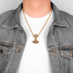 Stainless Steel Thor's Hammer Men Necklaces Pendants Chain Punk Trendy for Boyfriend Male Jewelry Creativity Gift