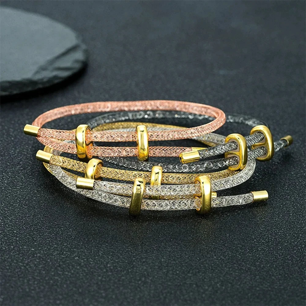 2025 New Mesh Bracelet Men Women Charm Minimalist Crystal Bangle Fashion Stainless Steel Adjustable Jewelry Creative Couple Gift