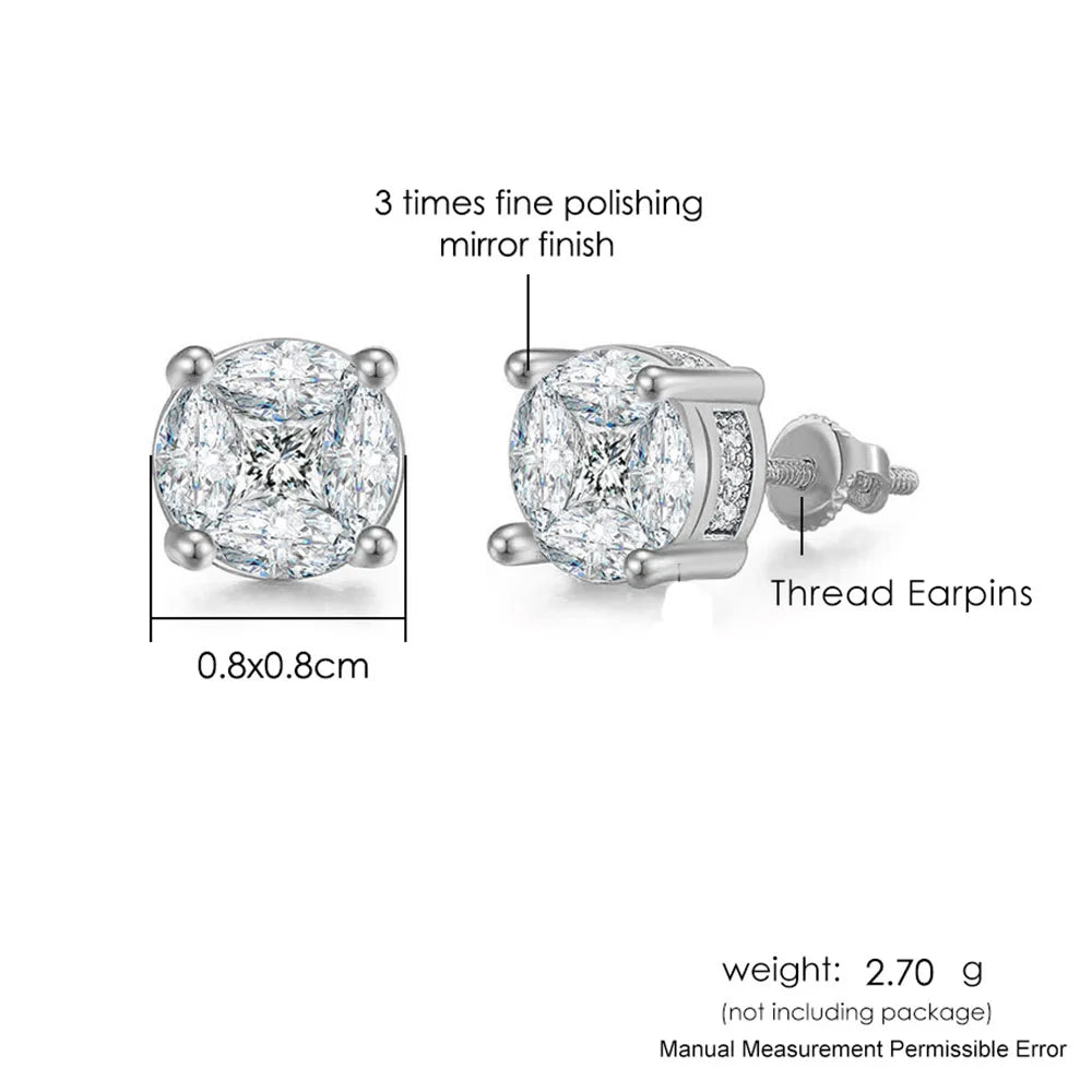 Iced Out Round Square Stud Earrings — Gold