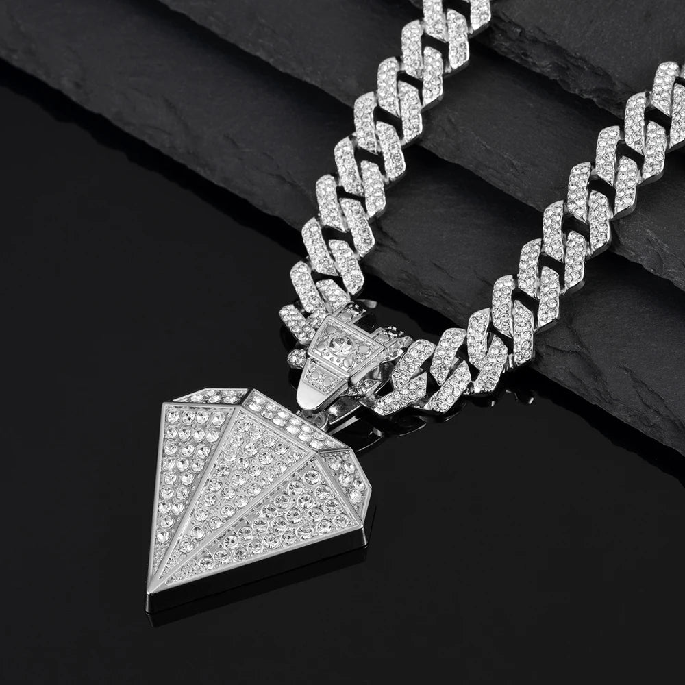 Iced Out Tapered CZ Cuban Chain Necklace — Zinc Alloy