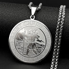Catholic Saint Christopher Protect Us Round Pendant Necklace for Women Men Stainless Steel Gold Color Amulet Chain