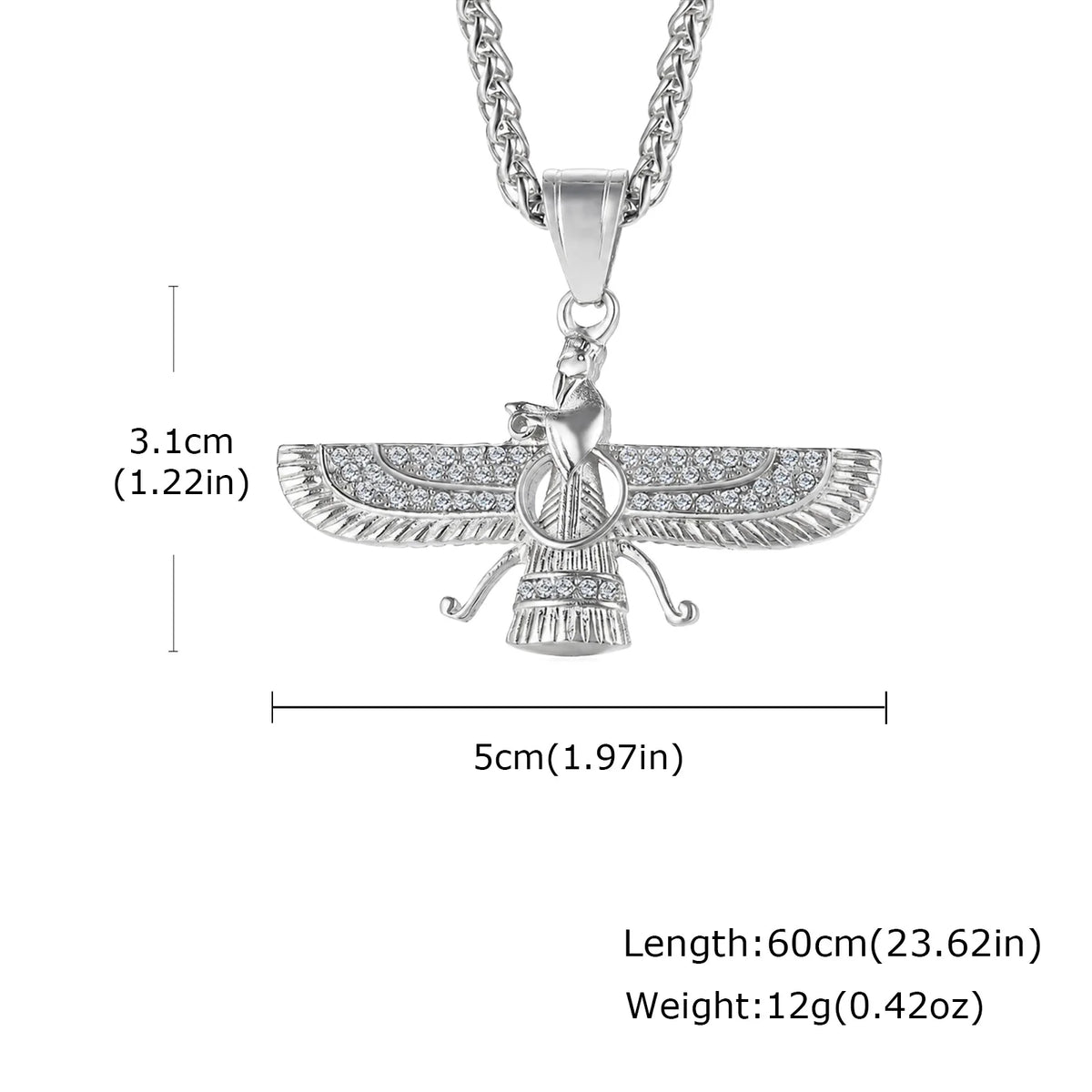 Faravahar Zoroastrian Winged Pendant Necklace — Stainless Steel