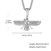 Faravahar Zoroastrian Pendant Necklace for Men,Stainless Steel Winged Eagle Amulet with CZ Stones,Hip Hop Religious Jewelry Gift