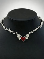 Vintage Gothic Heart Bat Thorns Pendant Necklace for Men & Women