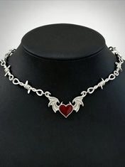 Vintage Gothic Heart Bat Thorns Pendant Necklace for Men & Women