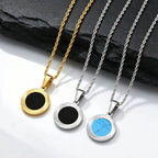 Punk Round Necklace for Men Boys,Embossing Radiation Sunburst Stainless Steel Necklace,Birthday Father Jewelry Gift