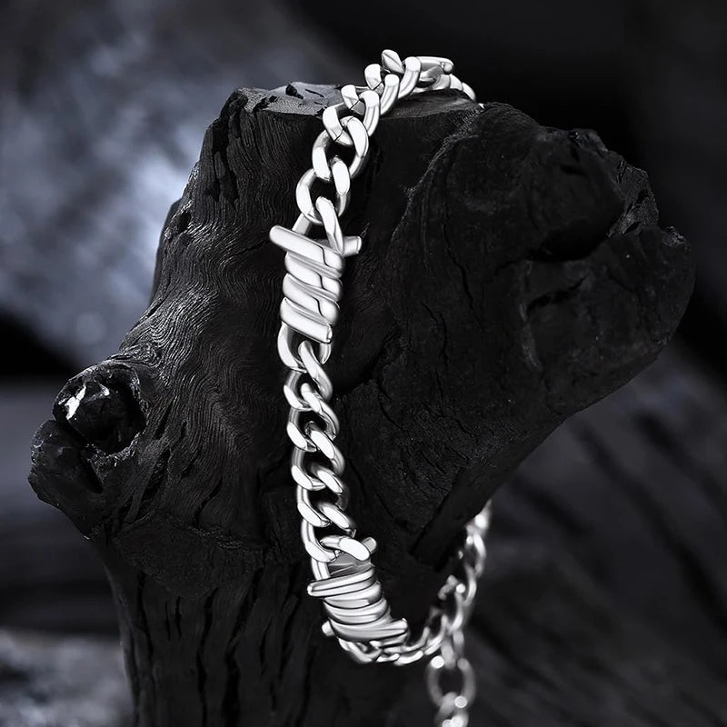 Barbed Wire Cuban Link Stainless Steel Thorn Bracelet Adjustable Punk Emo Style Chain Bracelets For Men Women Fashion
