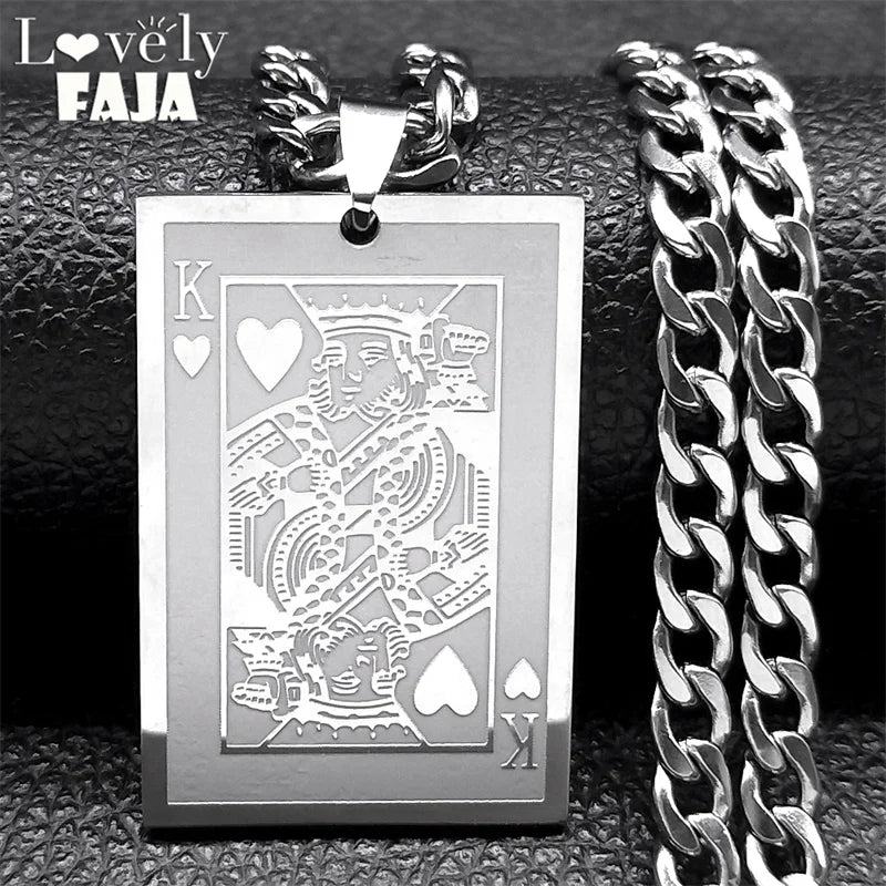 King of Hearts Pendant Necklace — Stainless Steel