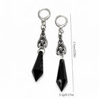 Gothic Bat Dangle Hoop Earrings Black Crystal Spike — Silver-Tone