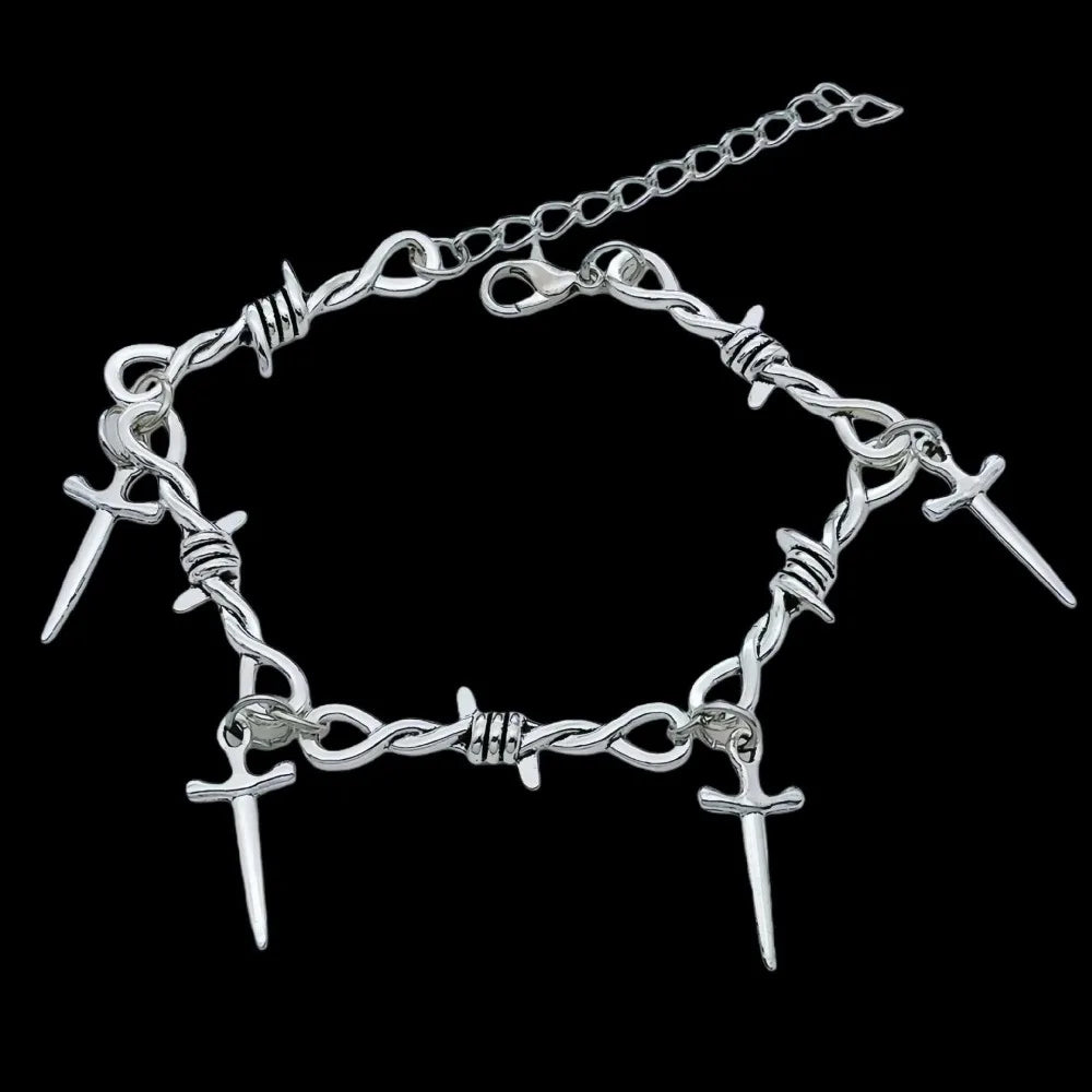 Silver Star Sword Pendant Thorn Chain Bracelet