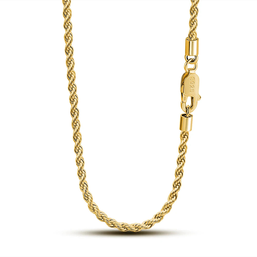 Men 100%925 Sterling Silver 3mm Twist Rope Chain Necklace Women Diamond Cut Clasp Box Chain 16-30 inch Chocker Jewelry