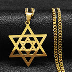 Hip Hop Star Of David Shield Hexagram Pendant Necklace for Men Fashion Stainless Steel Gold Color Chain Star Shape Jewelry Gift