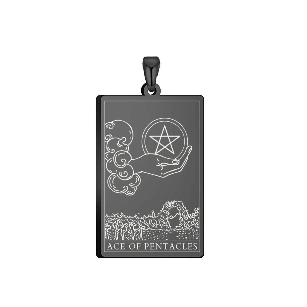 Dawapara Pentacles Tarot Card Pendant for Necklace Stainless Steel Golden Black Jewelry Accessories Charms Pendants
