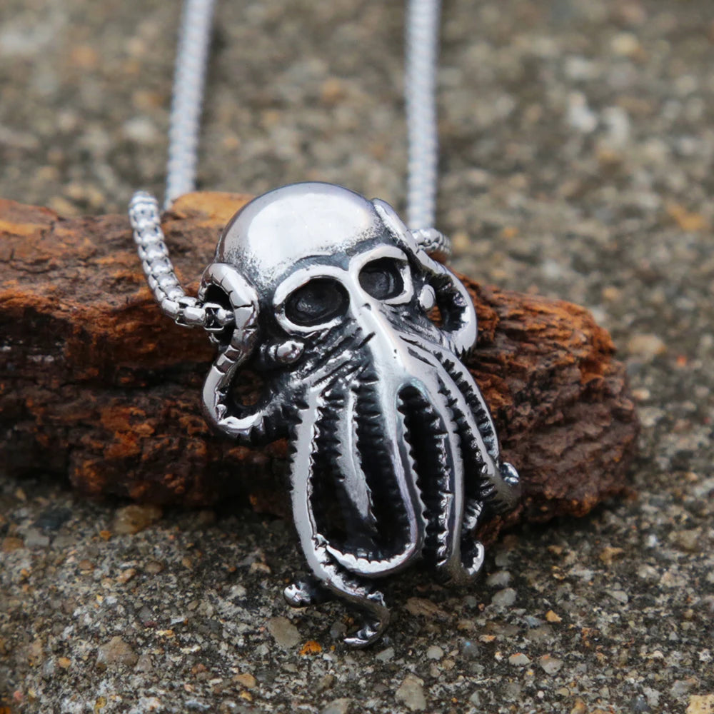 Punk Hip Hop Cthulhu Octopus Pendant Necklace Stainless Steel Men Fashion Street Rock Octopus Animal Necklace Chain