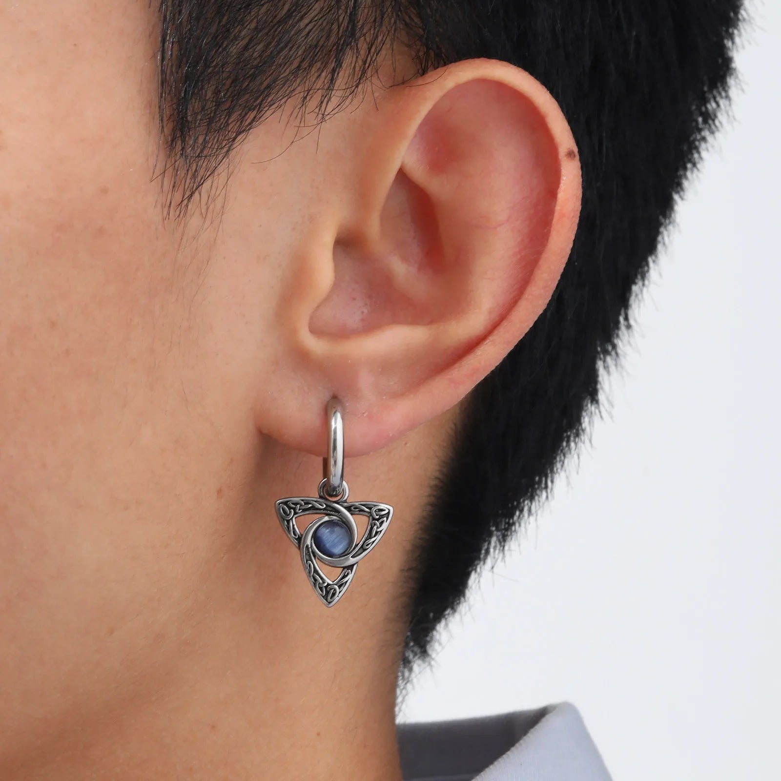 Viking Stone Triangle Huggie Hoop Earrings