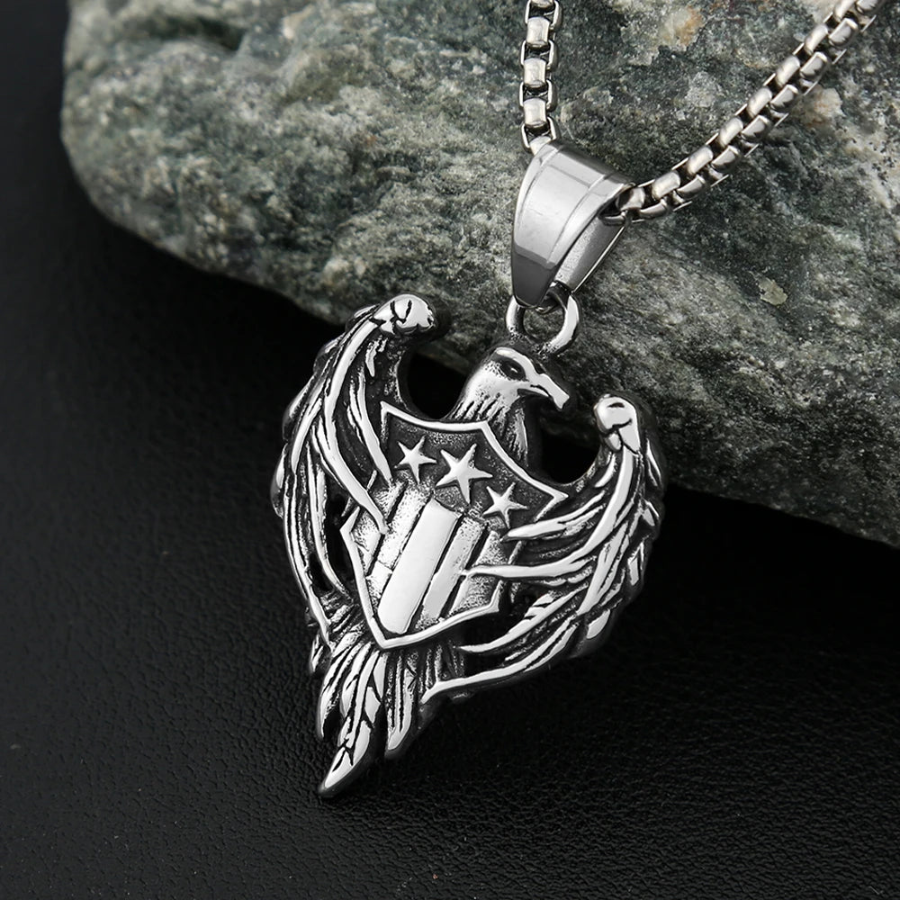 Eagle Steel Pendant Double Sided Retro Army Punk