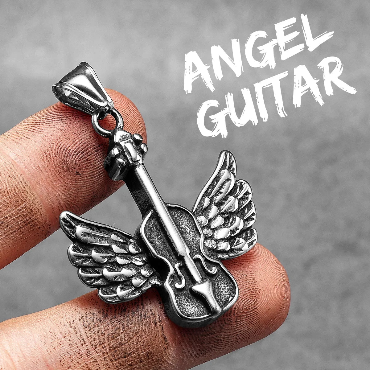 Angel Wings Violin Pendant Necklace Stainless Steel