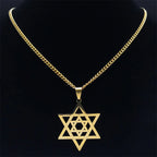Hip Hop Star Of David Shield Hexagram Pendant Necklace for Men Fashion Stainless Steel Gold Color Chain Star Shape Jewelry Gift