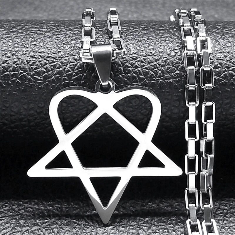 Hip Hop Rock Music Him Heartagram Star Heart Necklace for Women Men Stainless Steel Y2k Black Metal Band Goth Punk Chain Jewelry