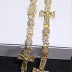 Cross Iced Out Rosary Chain Necklace Stainless Steel