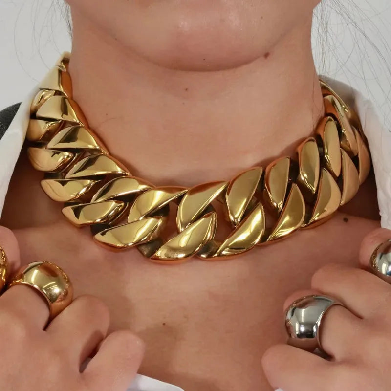 Stainless Steel 18K Necklace Jewelry Chunky Gold Cuban Link Chain Choker Jewelry for MEN