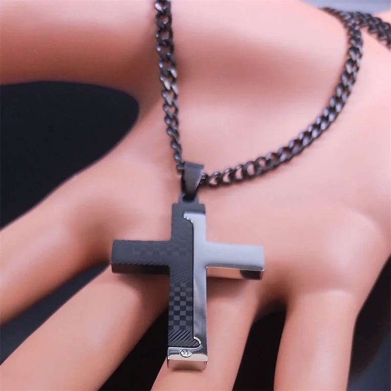 Cross Crucifix Black Pendant Goth Biker Punk Crystal