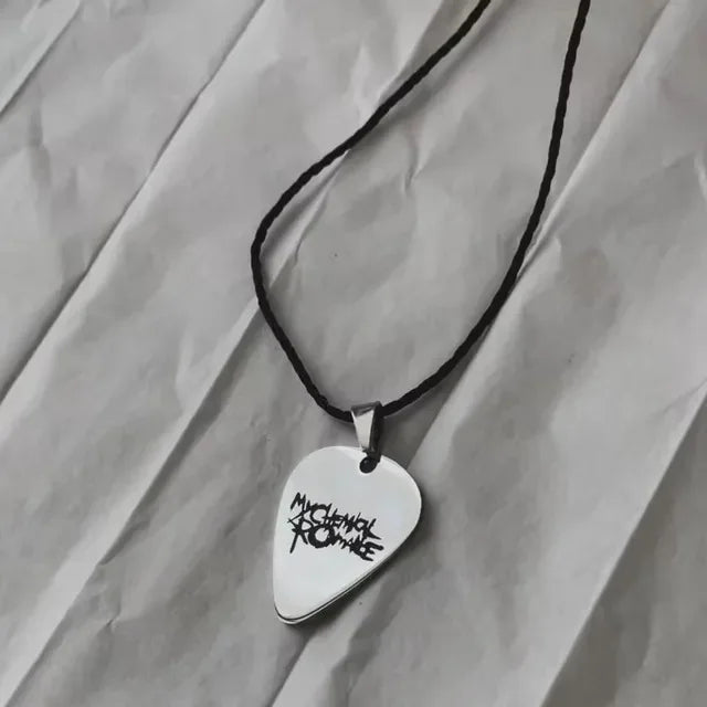 Stainless Steel My Chemical Romance Cosplay Necklace Rock Band Guitar Pick Pendant Choker Jewelry Accessories Men Women Gifts