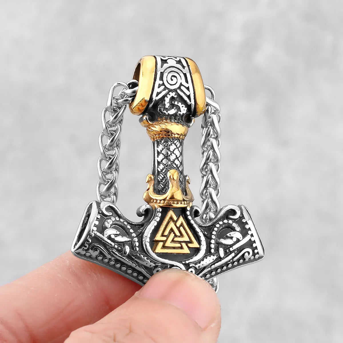 Men's Stainless Steel Thor's Hammer Viking Necklace Triangle Rune Keel Charm Fashion Pendant Necklace Amulet Jewelry