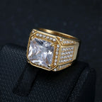Iced Out Chunky CZ Square Ring 17mm — Stainless Steel