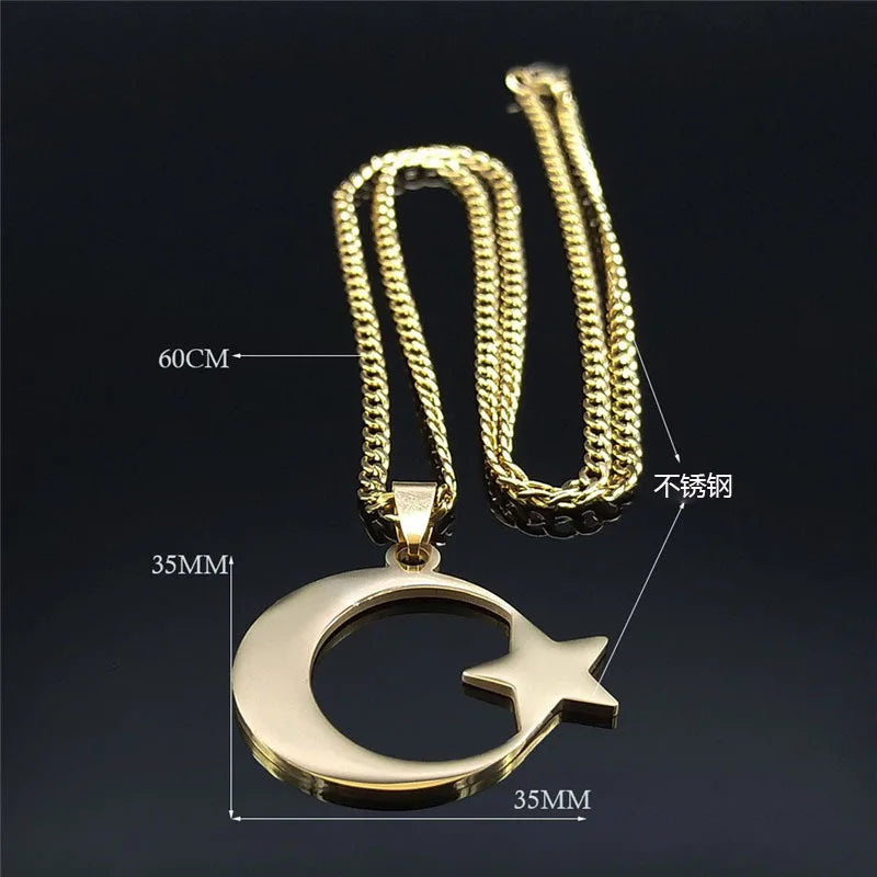 Star Moon Steel Pendant Turkish Necklace Men