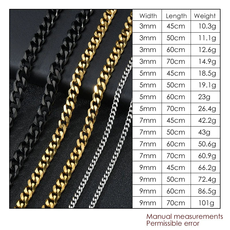 Cuban Chain Necklace 3-9mm — Stainless