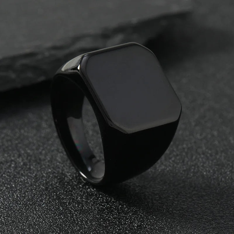 Simple Personality Geometry Beveled Smooth Surface Large Square Stainless Steel Rings for Men Trendy Punk Jewelry Accessory Gift