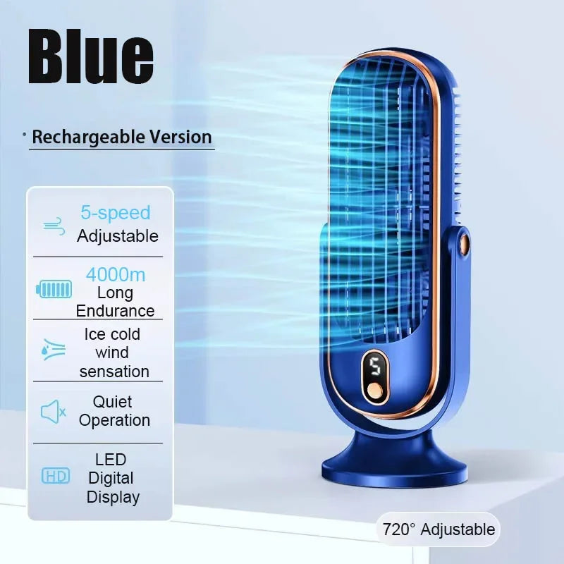 Desktop Electric fan Rechargeable Portable Home Air Conditioning Fan 5-Speed 720° Swivel Outdoor Camping Air Cooler