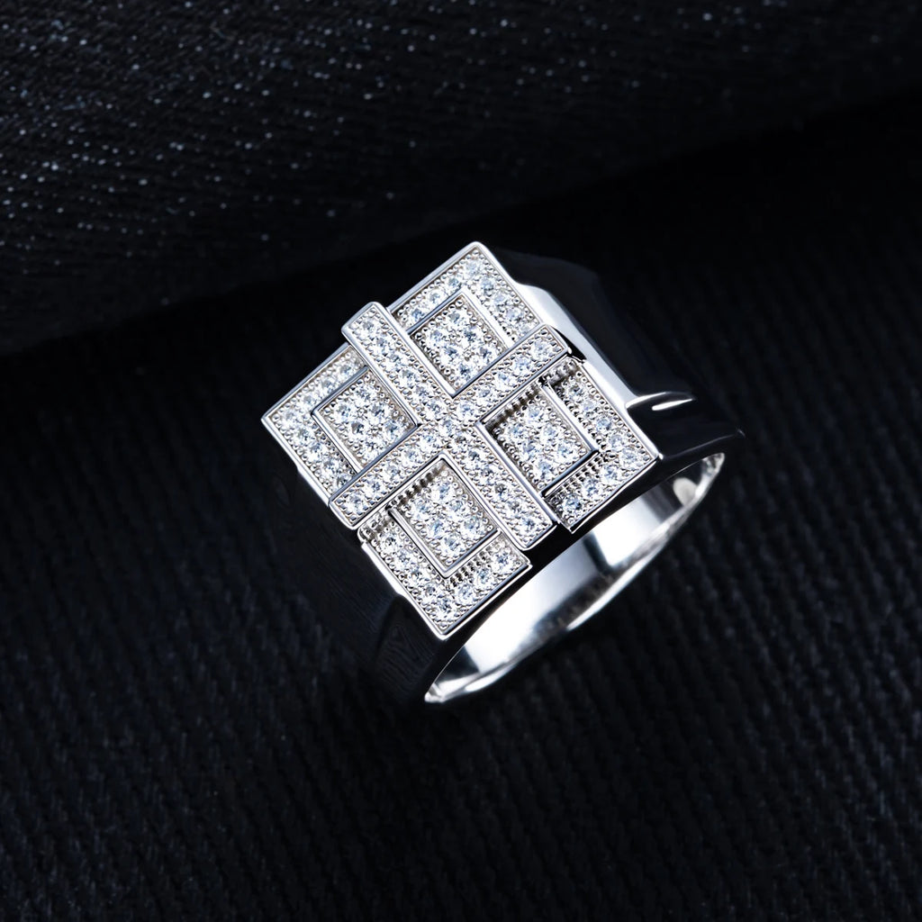 Iced Out Cross Ring — Two-Tone Silver Gold