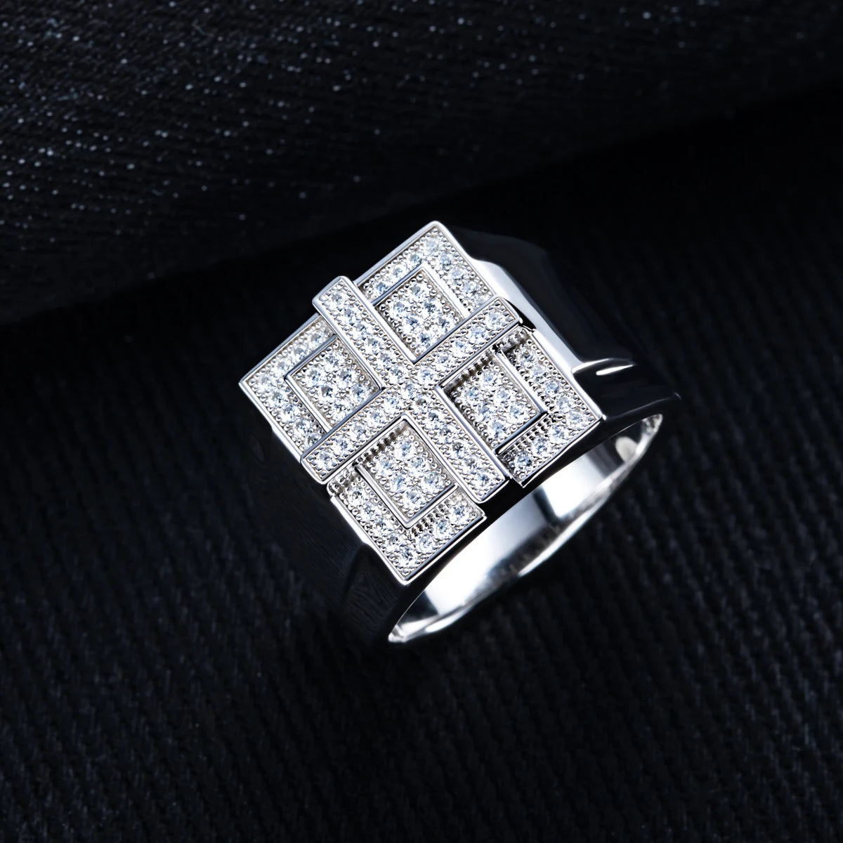 Iced Out Cross Ring — Two-Tone Silver Gold