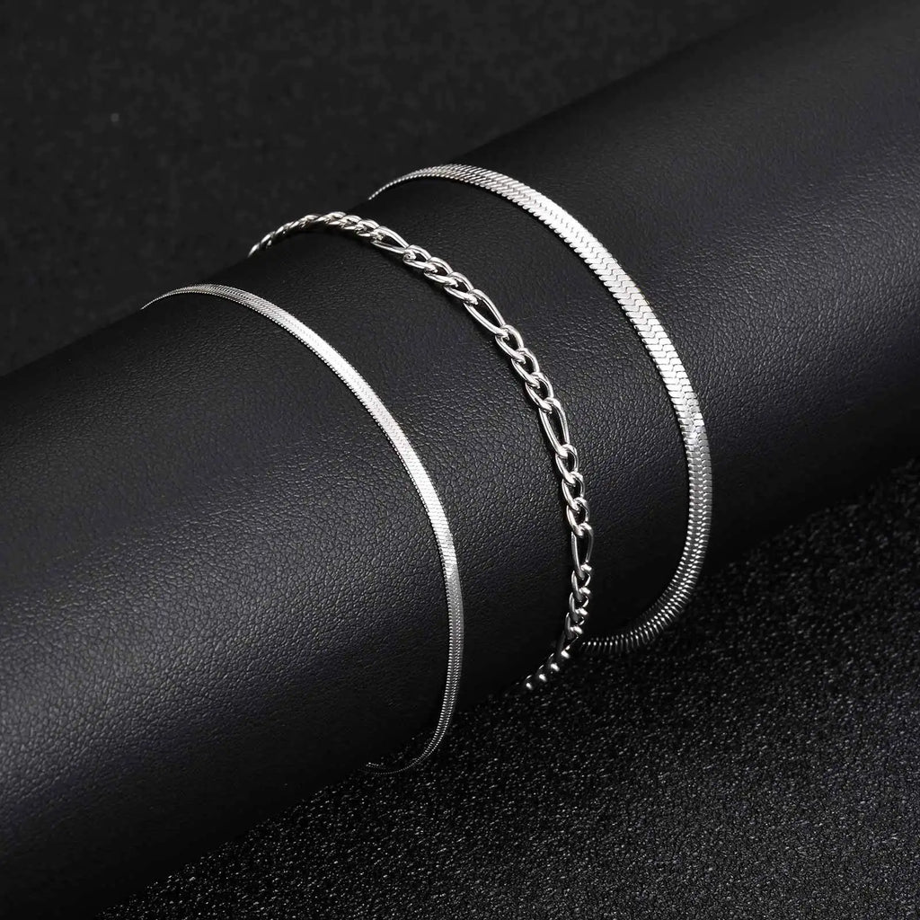Minimal Chain Bracelet Set Silver — Stainless Steel
